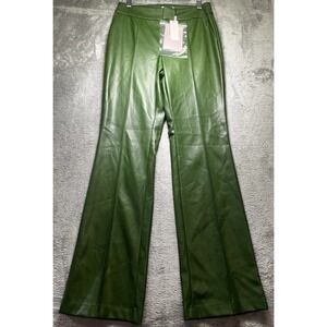 Anthropologie Avec Les Filles Faux Leather Kelly Green Flare Pants Size 2 NWT